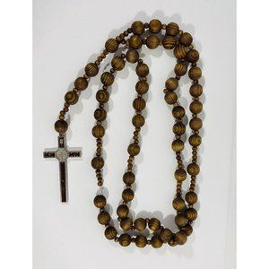 Vintage Wooden Wall Wood Bead Rosary Catholic Crucifix Cross Prayers Christian